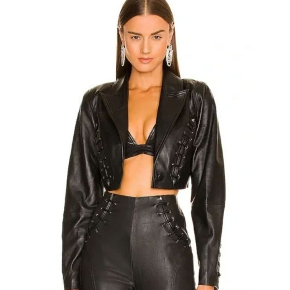 Dundas X Revolve Nwt Cropped Mercury Leather Blazer